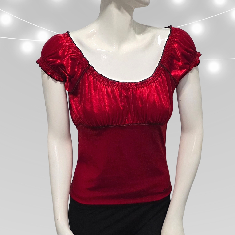 DKNY Y2K Red Velvet Milk Maid Blouse